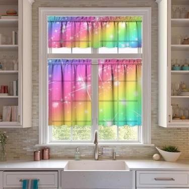 Imagem de Nojuikm Conjunto de 3 peças de cortinas e sanefas de cozinha arco-íris engraçadas para decoração de janela pequena cortinas sobre a pia para cozinha, quarto, lavanderia, decoração de casa 70 x 91 cm