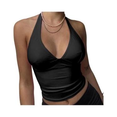 Imagem de Camiseta Regata Feminina Rosa Com Decote V Halter Sem Costas, Estilo C