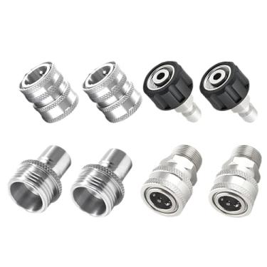 Imagem de Conjunto de Adaptadores para Lava-Pressão Kit Desconexão Rápida Aço Inoxidável com 8 Peças Rótula M22 Conector Rápido 3 4 Liberação Conexões Sem Vazamento Mangueiras Bombas e Pistolas Alta Pressão