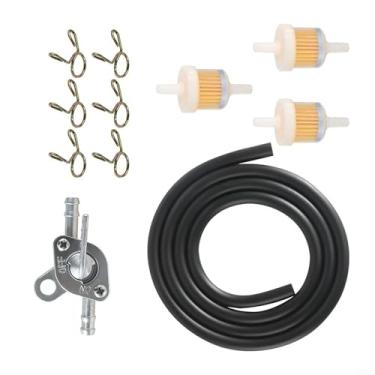 Imagem de Kit de mangueira de combustível com mangueira de gasolina de borracha nitrílica de 1 m, 3 filtros de combustível em linha de 6 mm, válvula de mangueira, 6 braçadeiras compatíveis com motocicletas