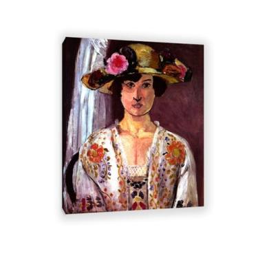 Imagem de Zeichn8u Henri Matisse arte de parede em tela mulher em um chapéu florido impressões famosas reprodução de pintura a óleo decoração de parede para sala de estar banheiro Henri Matisse pôster 40 x 30