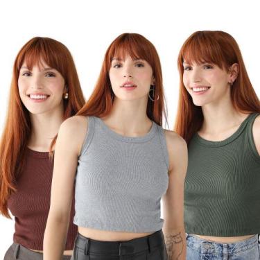 Imagem de Kit 3 Blusas Feminina Cropped Ribana Algodão Premium - 77VS LEVOSCH, C