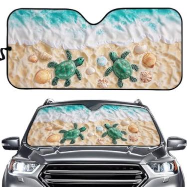 Imagem de doginthehole Para-sol de tartaruga marinha de praia para janelas de carro, para-sol dianteiro automotivo, para-sol para para-brisa, protetor de viseira de bloqueador solar automático dobrável