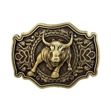 Imagem de Cinto De Couro Com Padrão De Cabeça De Touro Vintage, Fivela De Liga D