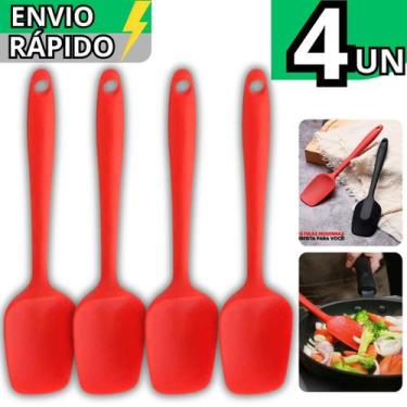 Imagem de Kit 4 Espátula De Silicone Reta Chapeiro Antiaderente Utensílio de Coz