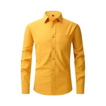 Imagem de Camisa Social Masculina Slim Fit De Manga Longa Elástica Tamanho EUA P