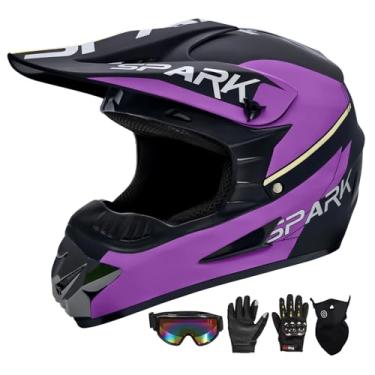 Imagem de Capacete de motocross juvenil infantil capacete de bicicleta suja ATV Bump capacete de segurança capacete de motocicleta de rosto inteiro capacete de mountain bike off-road com óculos luvas máscara