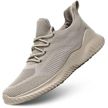 Imagem de Tênis de caminhada masculino, leve, malha respiratória, tênis de corrida, sem cadarço, moderno, confortável, academia, treino, Zapatos de Hombre, Caqui, 38
