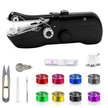 Imagem de Máquina de costura portátil, mini máquina de costura elétrica portátil de costura rápida, máquinas de costura para iniciantes, fácil de usar, adequado para costurar roupas, tecidos, cortinas, viagens