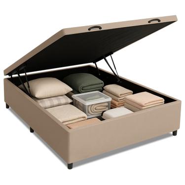Imagem de Base Cama Box Baú Casal 138x188x41cm Bege Suede Veludo Prince