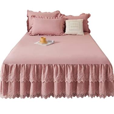 Imagem de THJKUPO Versão coreana renda saia para cama chapéu de cama avental conjunto de três peças cor princesa vento (180 * 200 cm)