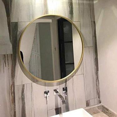 Imagem de Arte nórdica de ferro espelho de banheiro montado na parede espelho de maquiagem espelho de maquiagem espelho de maquiagem espelho de barbear, decoração de casa de banho (cor: dourado tamanho: 70 cm)