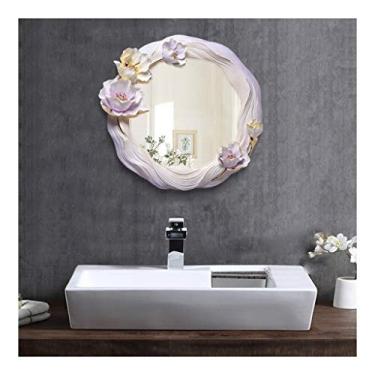 Imagem de Espelho decorativo impermeável flores 3D alívio resina banheiro sala de estar espelho de fundo salão de beleza espelho de parede anti-neblina espelho prata AN1014 916