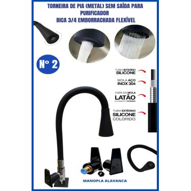 Imagem de Torneira Pia Metal Sem Saída Para Purificador Bica 3/4 Emborrachada Flexível Manopla Alavanca