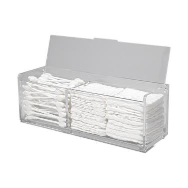 Imagem de Porta Cotonete Algodão Organizador Acrílico 4mm Com Tampa Higiene Banheiro Cosméticos Transparente