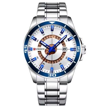 Imagem de Relógio De Pulso Masculino Esportivo De Quartzo à Prova D'água Em Aço Inoxidável Branco Prata