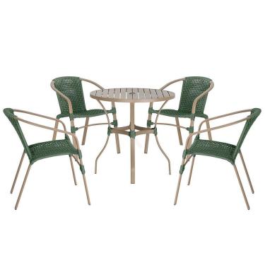 Imagem de 04 Cadeiras Floripa E Mesa Roma 80cm Fendi Trama Original Verde