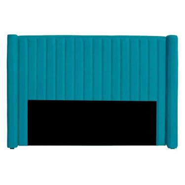 Imagem de Cabeceira Casal Queen Size Estofada Para Cama Box Alicia Veludo Cor Azul Claro