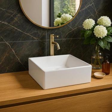 Imagem de Cuba Tulipa Banheiro Lavabo Quadrada 30x27cm Mármore Sintético - DOCE 
