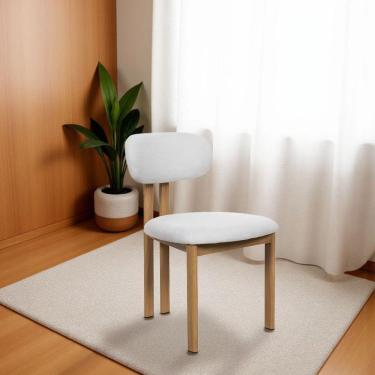 Imagem de Cadeira De Jantar Tulipa Estrutura Aço Carbono Laminado Natural Com Estofado Linho Cru