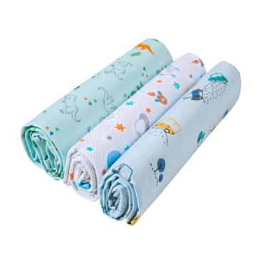 Imagem de Cueiro Flanelado Estampado Azul 80x60Cm Com 3 Pçs