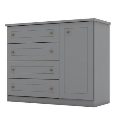 Imagem de Cômoda Americano 01 Porta 04 Gavetas Cinza Fosco - Móveis Henn, Cinza 