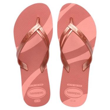 Imagem de Chinelo de Dedo Feminino Tira Fina Havaianas Elegance Print, Rose gold