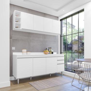 Imagem de Cozinha Compacta Ágatha 180cm 8 Portas 2 Gavetas com Tampo Branco Maderatto Móveis