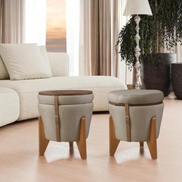 Imagem de Puff 3 Em 1 Assento Mesa Baú Design Moderno Madeira Maciça - Natalino 