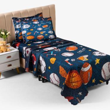 Imagem de Colcha Cocha Cobre Leito Jogo Roupa Cama Solteiro Matelado Quarto Meni