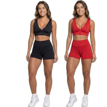 Imagem de KIT 2 Conjunto Top Com Bojo E Short Suplex Vekyo Roupa Para Academia Moda Fitness Musculação-Feminino