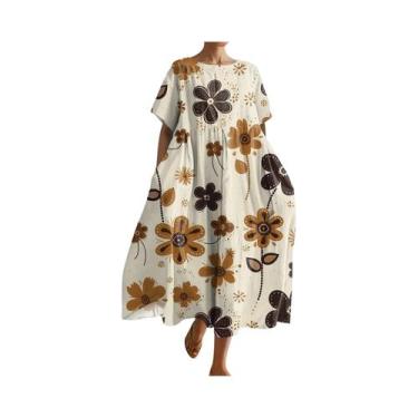 Imagem de Vestido Maxi Floral De Tamanho Grande Para Mulheres, Decote Redondo, M