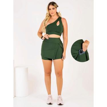 Imagem de Conjunto Fitness Feminino De Academia Short Saia Com Bolso + Top Cropped Treino Caminhada The Start-Feminino