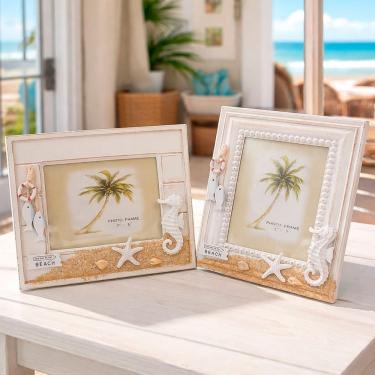 Imagem de Porta Retrato Mesa Decoração Náutico Casa De Praia Kit 2pçs