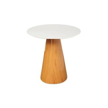 Imagem de Mesa Lateral Cone Base Laminada Em Madeira Natural E Tampo 41 Cm Laqueado Off White Marrom Off White
