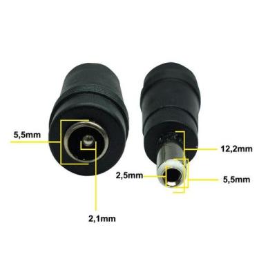 Imagem de Adaptador P4 2.1x5.5mm Fêmea para 2.5x5.5mm Macho - Conector de Energi