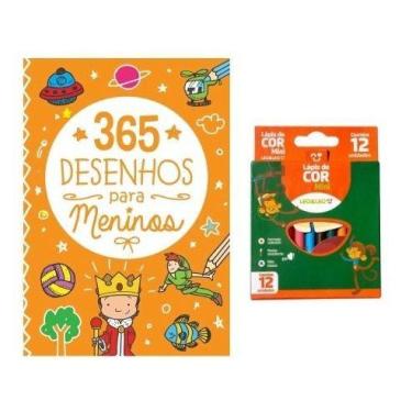 Imagem de Livro De Colorir 365 Desenhos Para Meninos + Lápis 12 Cores - PÉ DA LE