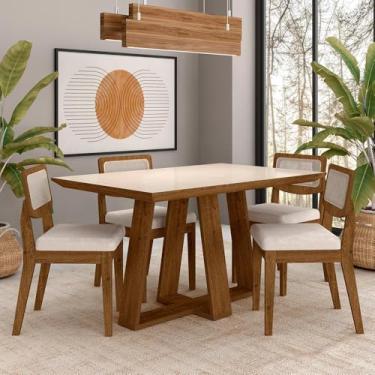 Imagem de Conjunto Mesa Lins 4 Cadeiras Sextavada Freijó/off/bouclé Off - M.a Freijó/off Premium/bouclé Off
