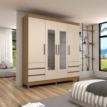 Imagem de Guarda-Roupa Casal Romenia 4 Portas 6 Gavetas Amêndola/Off White - Panorama Móveis