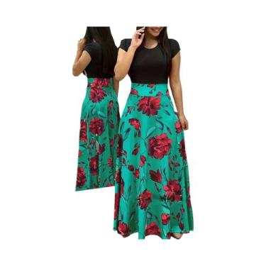Imagem de Vestido Feminino Grande Com Estampa Floral, Manga Curta, Estilo Europe