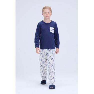 Imagem de Pijama Infantil Masculino Inverno Bolsinho Estampado - Vida Costeira O