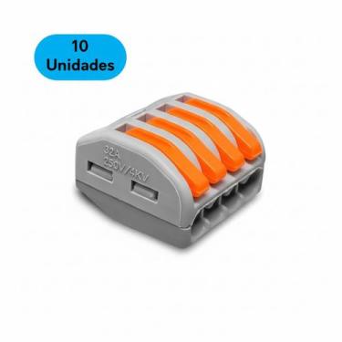 Imagem de Kit 10 Conector Alavanca 4 Vias Emenda Fio Conector Elétrico - Stark E