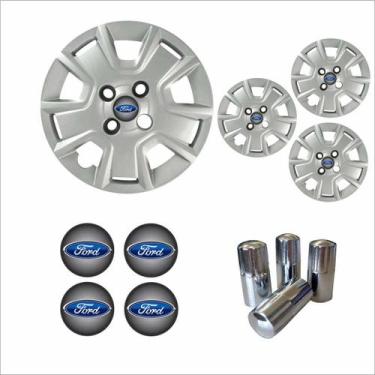 Imagem de Jogo Calota Aro 14 Ka 2012 2013 Ford + Emblema Resinado + Tampa Ventil