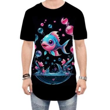 Imagem de Camiseta Longline Peixinho Feliz no Aquário Peixe 2 - Kasubeck Store®,