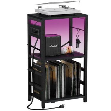 Imagem de Mesa final YAKANJ com luz LED, suporte para toca-discos preto