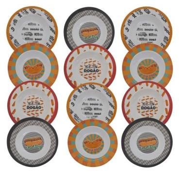 Imagem de Conjunto 12 Pratos Em Melamina Fundo Para Lanches Hot dog - WARI