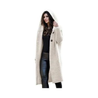 Imagem de Cardigã Feminino De Cashmere Manga Longa Cor Sólida Tricotado Grosso P