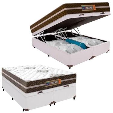Imagem de Cama Box Baú Casal Bipartido Sintético + Colchão Molas Ensacadas Texas