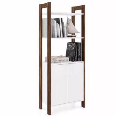 Imagem de Estante para Livros Multiuso com 2 Portas e 1 Prateleira Branco e Noga