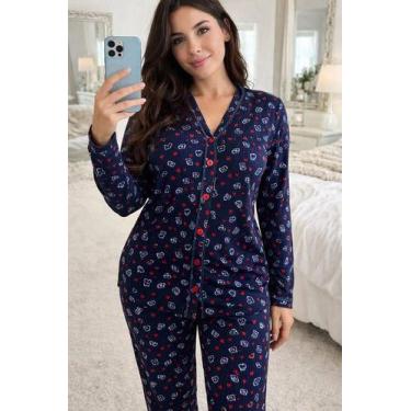 Imagem de Pijama com botão americano Feminino Longo Inverno Tj Vip Conforto E Es